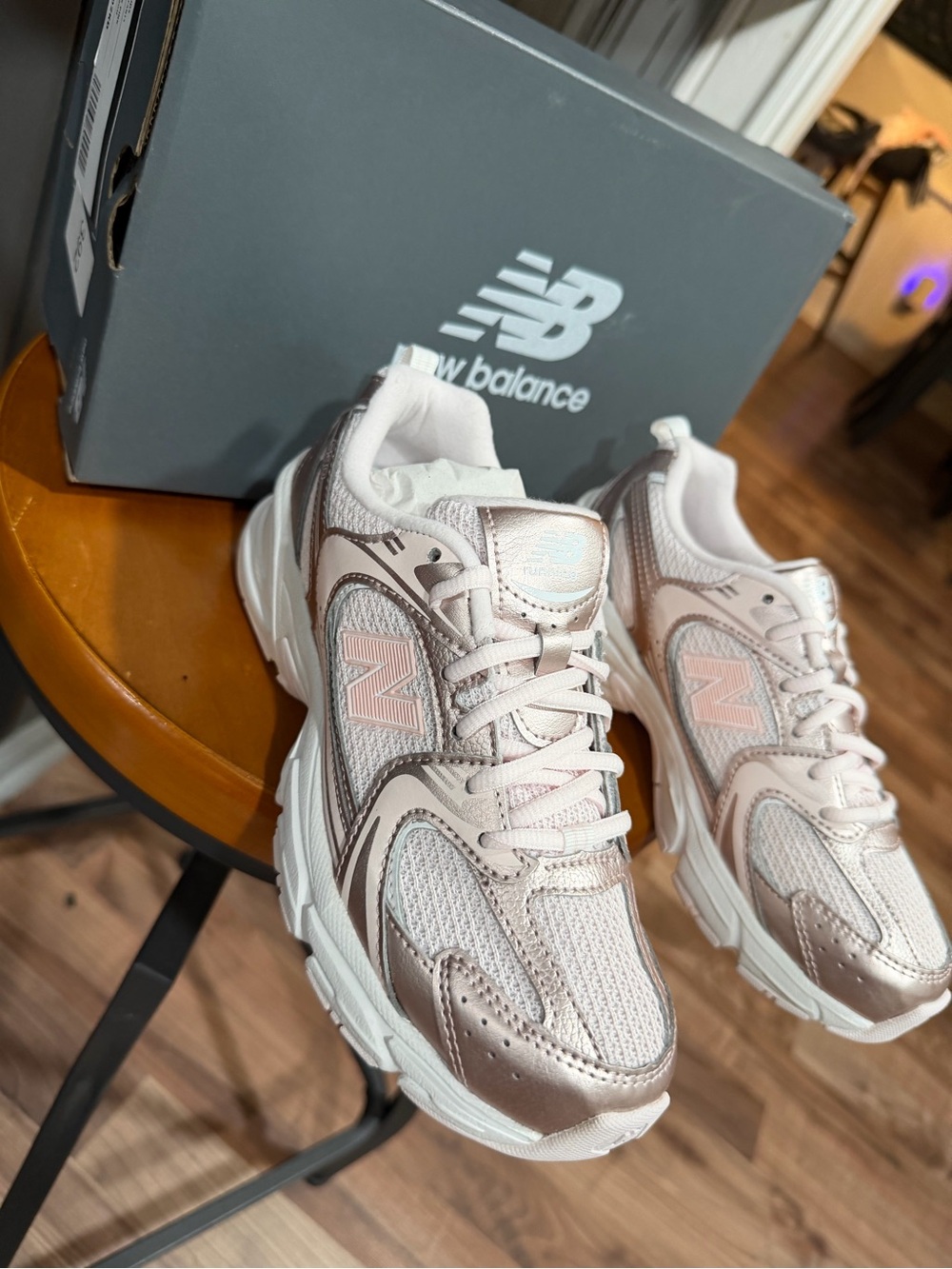 New Balance Women’s Blush Pink Metallic Athletic Sneakers